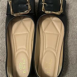 Black Flats with Gold Buckle